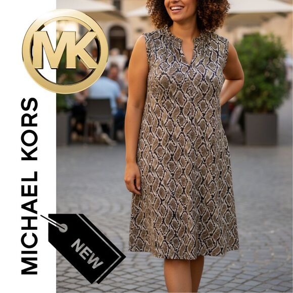 MICHAEL Michael Kors Dress Women's 3X Olive Green Snake Midi Jersey Sleeveless - Picture 1 of 9